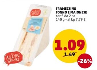 PENNY TRAMEZZINO TONNO E MAIONESE conf. da 2 pz 140 g offerta