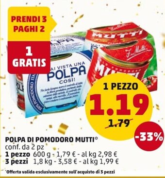 PENNY POLPA DI POMODORO MUTTI conf. da 2 pz offerta