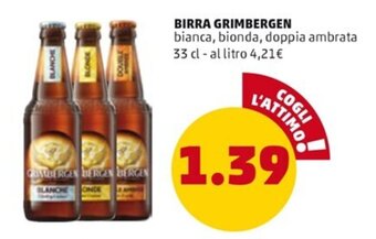 PENNY BIRRA GRIMBERGEN bianca, bionda, doppia ambrata 33 cl offerta