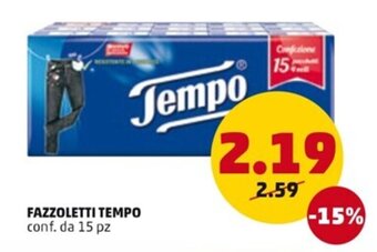 PENNY FAZZOLETTI TEMPO conf. da 15 pz offerta