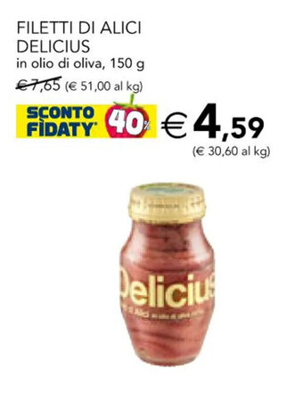 Esselunga FILETTI DI ALICI DELICIUS in olio di oliva, 150 g offerta