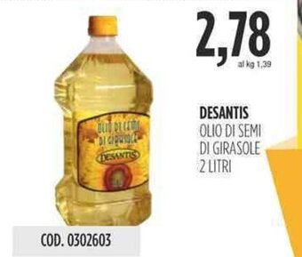 Carico Cash & Carry DESANTIS OLIO DI SEMI DI GIRASOLE 2 LITRI offerta