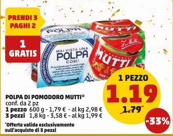 PENNY POLPA DI POMODORO MUTTI offerta