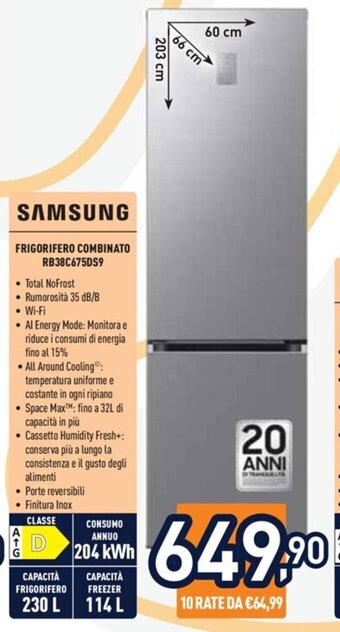 Unieuro SAMSUNG FRIGORIFERO COMBINATO RB38C675DS9 offerta