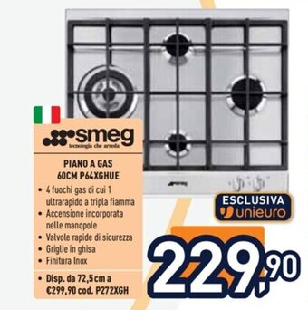 Unieuro smeg PIANO A GAS 60CM P64XGHUE offerta