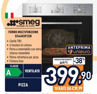 Unieuro smeg FORNO MULTIFUNZIONE SF64M3PZXN offerta