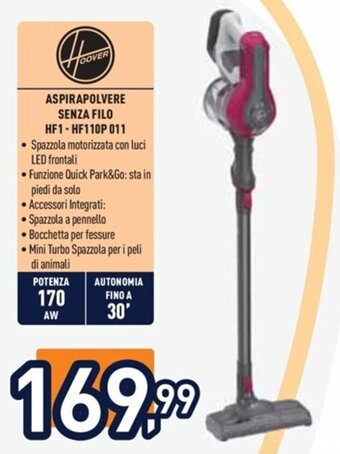 Unieuro HOOVER ASPIRAPOLVERE SENZA FILO HF1-HF110P 011 offerta
