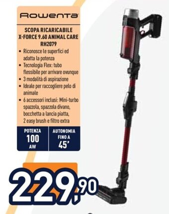 Rowenta SCOPA RICARICABILE X-FORCE 9.60 ANIMAL CARE RH2079