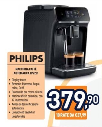 Unieuro PHILIPS MACCHINA CAFFÈ AUTOMATICA EP2221 offerta