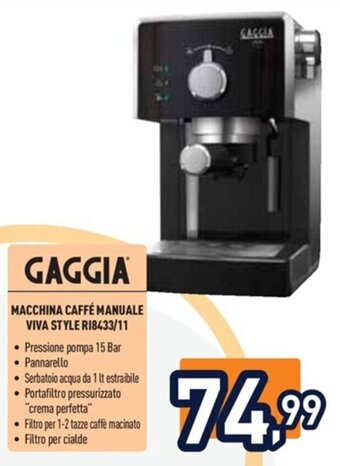 Unieuro GAGGIA MACCHINA CAFFÉ MANUALE VIVA STYLE RI8433/11 offerta