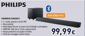 Unieuro PHILIPS SOUNDBAR TAB530512 offerta