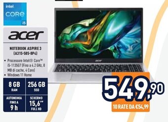 Unieuro acer NOTEBOOK ASPIRE 3 (A315-585-8P4) offerta