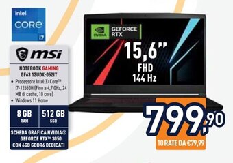 Unieuro msi NOTEBOOK GAMING GF63 12UDX-052IT offerta