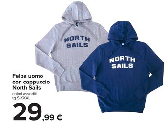 Carrefour Felpa uomo con cappuccio North Sails colori assortiti tg S-XXXL offerta