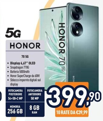 Unieuro 5G HONOR 70 5G offerta