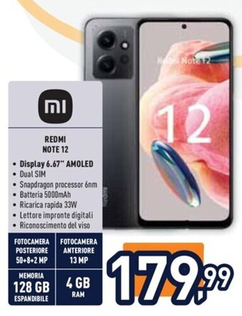 Unieuro REDMI NOTE 12 Display 6.67" AMOLED offerta