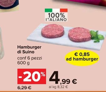 Carrefour Hamburger di Suino conf 6 pezzi 600 g offerta