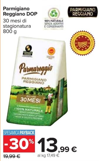 Carrefour Parmigiano Reggiano DOP 30 mesi di stagionatura 800 g offerta