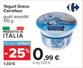 Carrefour Yogurt Greco Carrefour gusti assortiti 170 g offerta