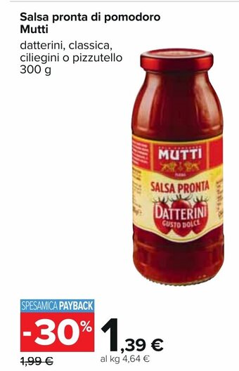 Carrefour Salsa pronta di pomodoro Mutti 300 g offerta