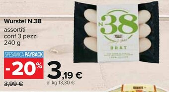 Carrefour Wurstel N.38 assortiti conf 3 pezzi 240 g offerta