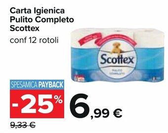 Carrefour Carta Igienica Pulito Completo Scottex conf 12 rotoli offerta