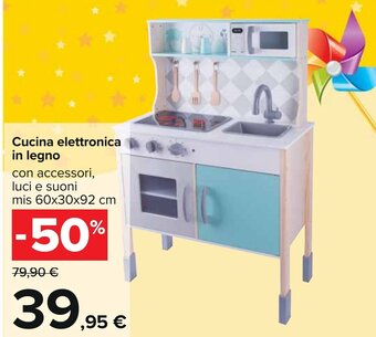 Carrefour Cucina elettronica in legno con accessori, luci e suoni mis 60x30x92 cm offerta