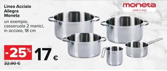 Carrefour Linea Acciaio Allegra Moneta un esempio, casseruola 2 manici, in acciaio, 18 cm offerta
