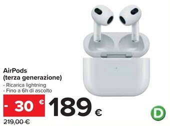Carrefour AirPods (terza generazione) - Ricarica lightning - Fino a 6h di ascolto offerta