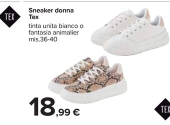 Carrefour Sneaker donna Tex tinta unita bianco o fantasia animalier mis.36-40 offerta