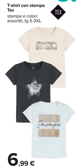 Carrefour T-shirt con stampa Tex stampe e colori assortiti, tg S-3XL offerta