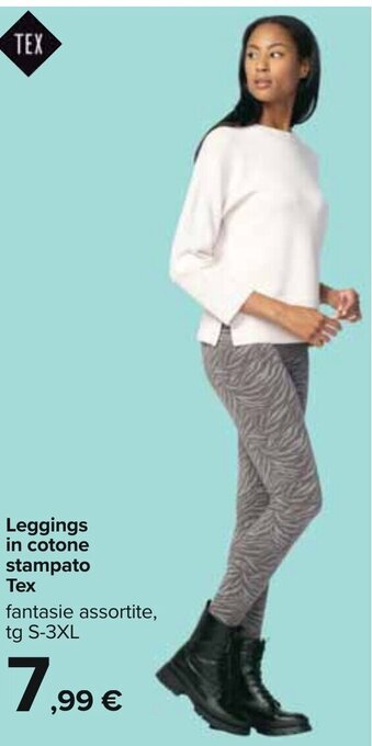 Carrefour Leggings in cotone stampato Tex fantasie assortite, tg S-3XL offerta