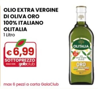 Gala Supermercati OLIO EXTRA VERGINE DI OLIVA ORO OLITALIA 1 Litro offerta
