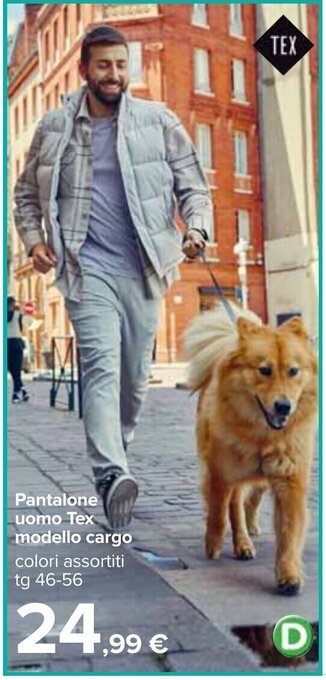 Carrefour Pantalone uomo Tex modello cargo colori assortiti tg 46-56 offerta
