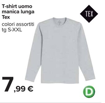 Carrefour T-shirt uomo manica lunga Tex colori assortiti tg S-XXL offerta