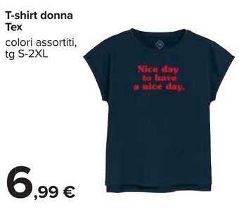 Carrefour T-shirt donna Tex colori assortiti, tg S-2XL offerta