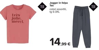 Carrefour Jogger in felpa Tex colori assortiti, tg S-3XL offerta