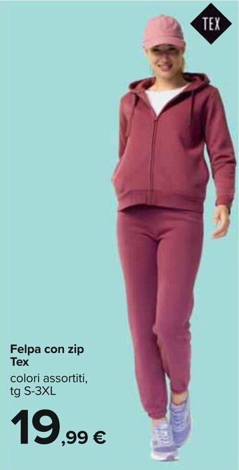 Carrefour Felpa con zip Tex colori assortiti, tg S-3XL offerta