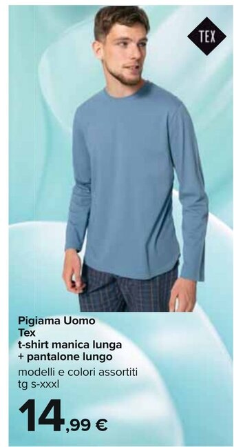 Pigiama Uomo Tex t-shirt manica lunga + pantalone lungo modelli e colori assortiti tg s-xxxl