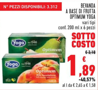 Conad Margherita BEVANDA A BASE DI FRUTTA OPTIMUM YOGA vari tipi conf. 200 ml x 6 pezzi offerta