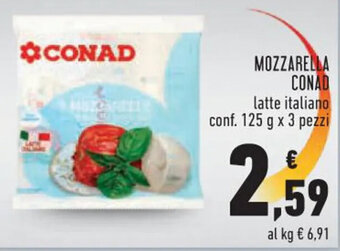 Conad Margherita MOZZARELLA CONAD latte italiano conf. 125 g x 3 pezzi offerta