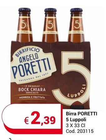 Centro Cash Birra PORETTI 5 Luppoli 3 X 33 Cl offerta