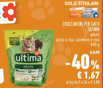 CROCCANTINI PER GATTI ULTIMA adulti pollo e riso, salmone e riso 440 g