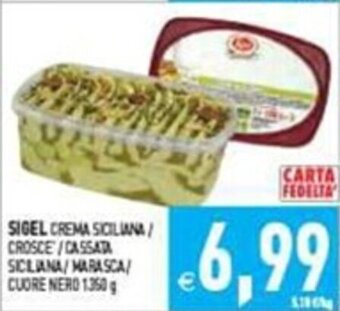 Supermercati Agorà SIGEL CREMA SICILIANA/ CROSCE/CASSATA SICILIANA/MARASCA/ CUORE NERO 1350 g offerta