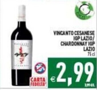 VINCANTO CESANESE IGP LAZIO/ CHARDONNAY IGP LAZIO 75 cl