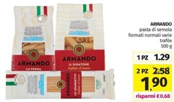 ARMANDO pasta di semola formati normali varie 500 g 2 pz