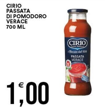 Premium Cash&Carry CIRIO PASSATA DI POMODORO VERACE 700 ML offerta