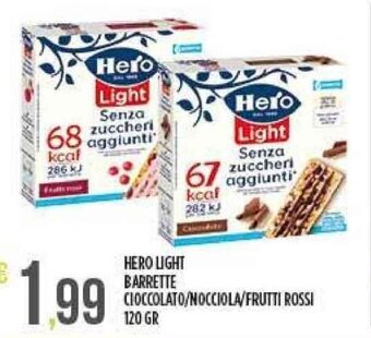 Supermercato Pollio HERO LIGHT BARRETTE CIOCCOLATO/NOCCIOLA/FRUTTI ROSSI 120 GR offerta