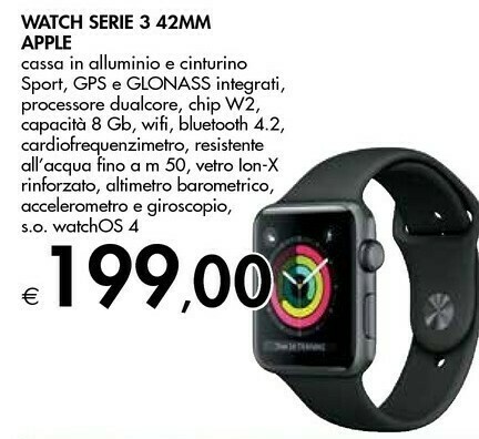 Apple Watch Series 3 GPS, 42mm In Alluminio Grigio Siderale Con Cinturino  Sport Nero offerta di Bennet