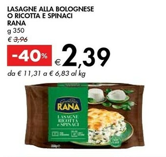 Bennet Rana Lasagne Ricotta E Spinaci 350 G(ml) offerta